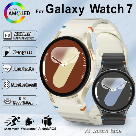 Relógio  Galaxy Watch 7 Smartwatch para Homens e Mulheres, Tela AMOLED HD, Bússola, Monitor de Frequência Cardíaca, Esportivo, Resistente à Água, Chamadas via Bluetooth